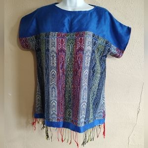 Hand Made Vintage 70's Blanket Tapestry Shirt Blouse Tasseled Size Small Medium